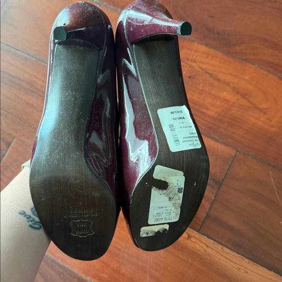 Stuart Weitzman Dark Red Patent Peep-Toe Heels - Picture 2 of 2